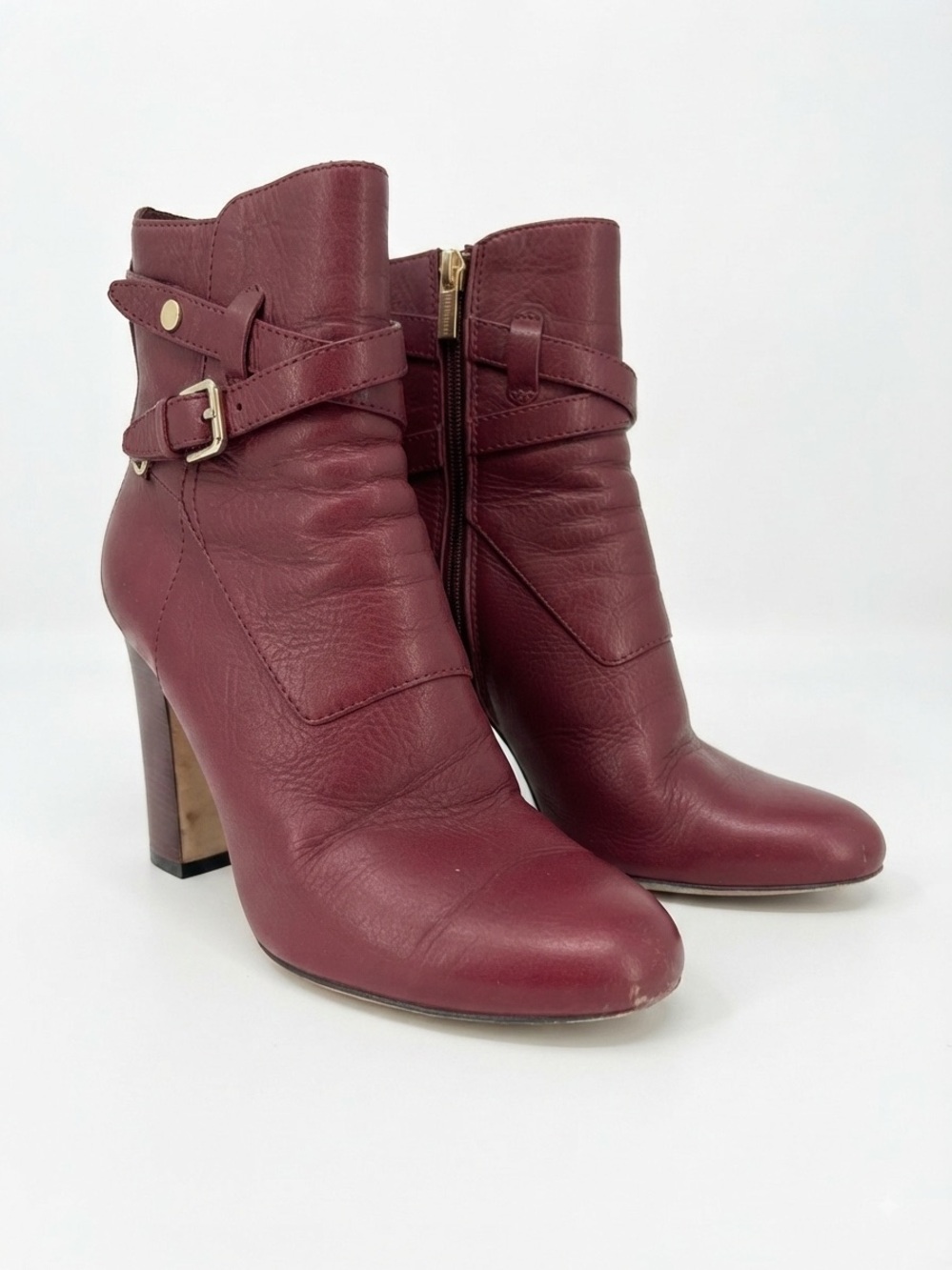 Jimmy Choo Burgundy Leather Buckle Ankle Boots Size 38 / US 7.5-8